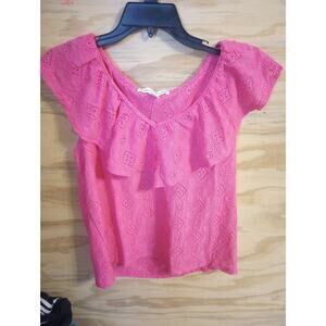 2/$15 Women's French Laundry Top Pink Large Ruffled Scoop Neckline Peasant